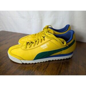 Puma Roma Brazil Size 6 Yellow Green Blue Athletic Leather Shoes Sneakers